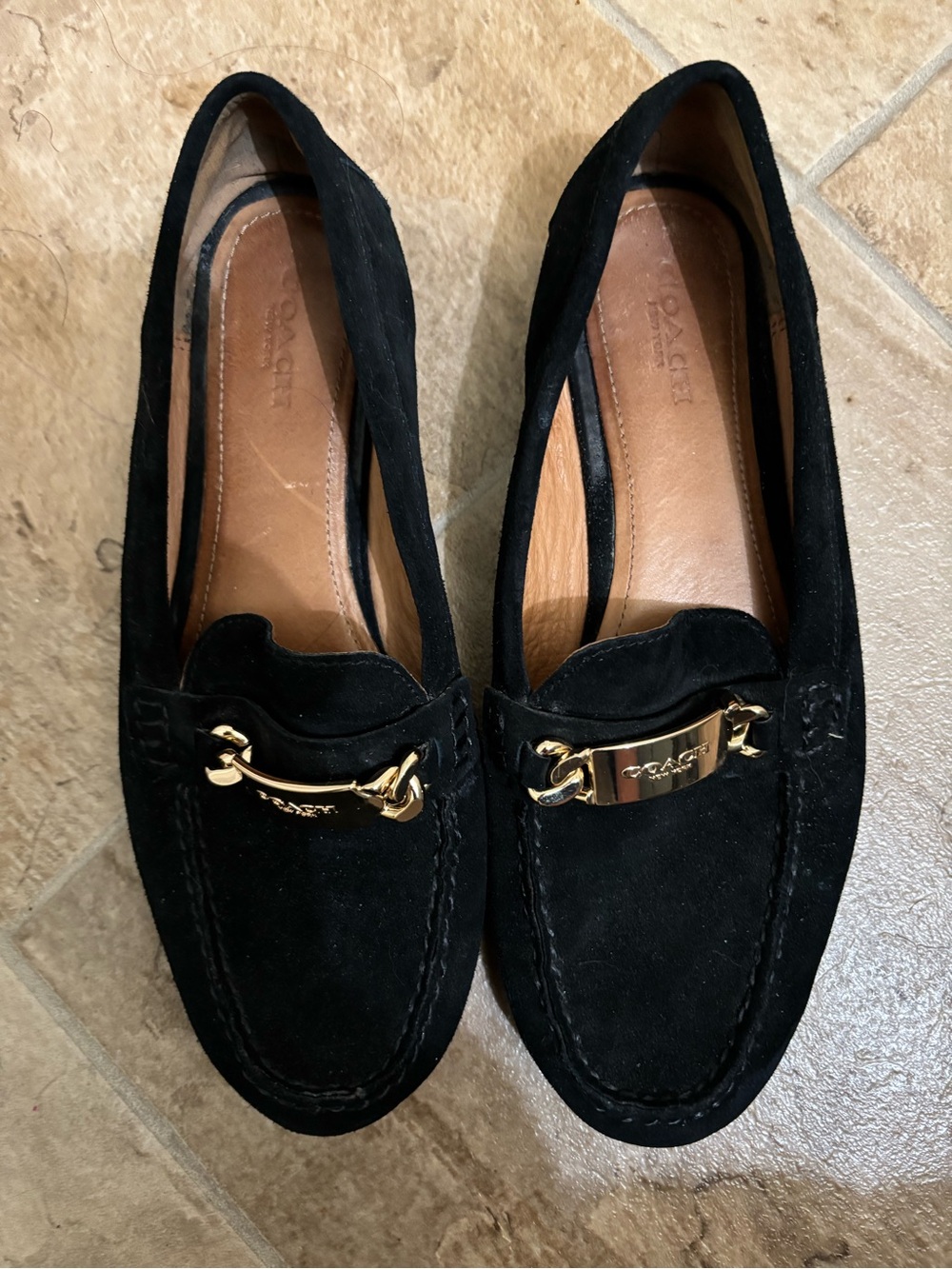 Coach Black Suede Men's Slip-On Loafers with Gold Accent